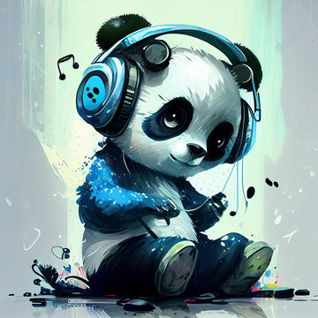Groovy Panda: Acrylic Color Illustration of a Cute Anime Panda Listening to Music