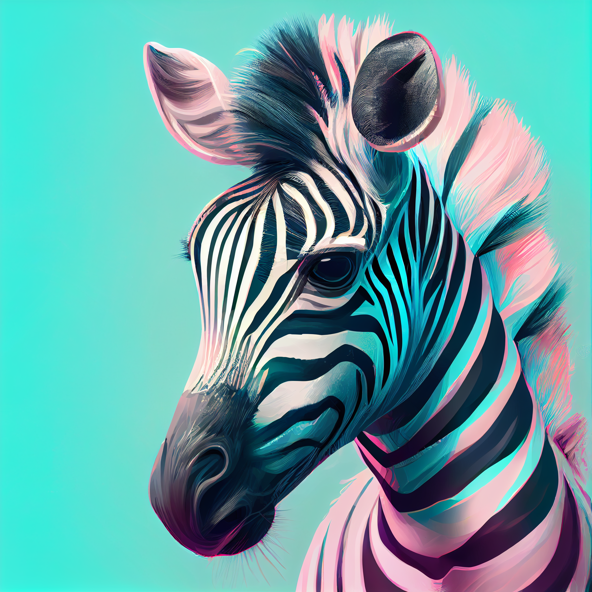 Zebra Delight: Adorable Anime-inspired Zebra Portrait in Pastel Colors