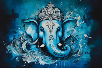 Divine Tranquility: Acrylic Color Print of Lord Ganesh in Light Blue