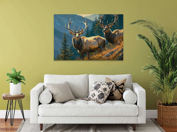Winter Majesty: A Stunning Acrylic Print of Two Reindeer in the Mountains