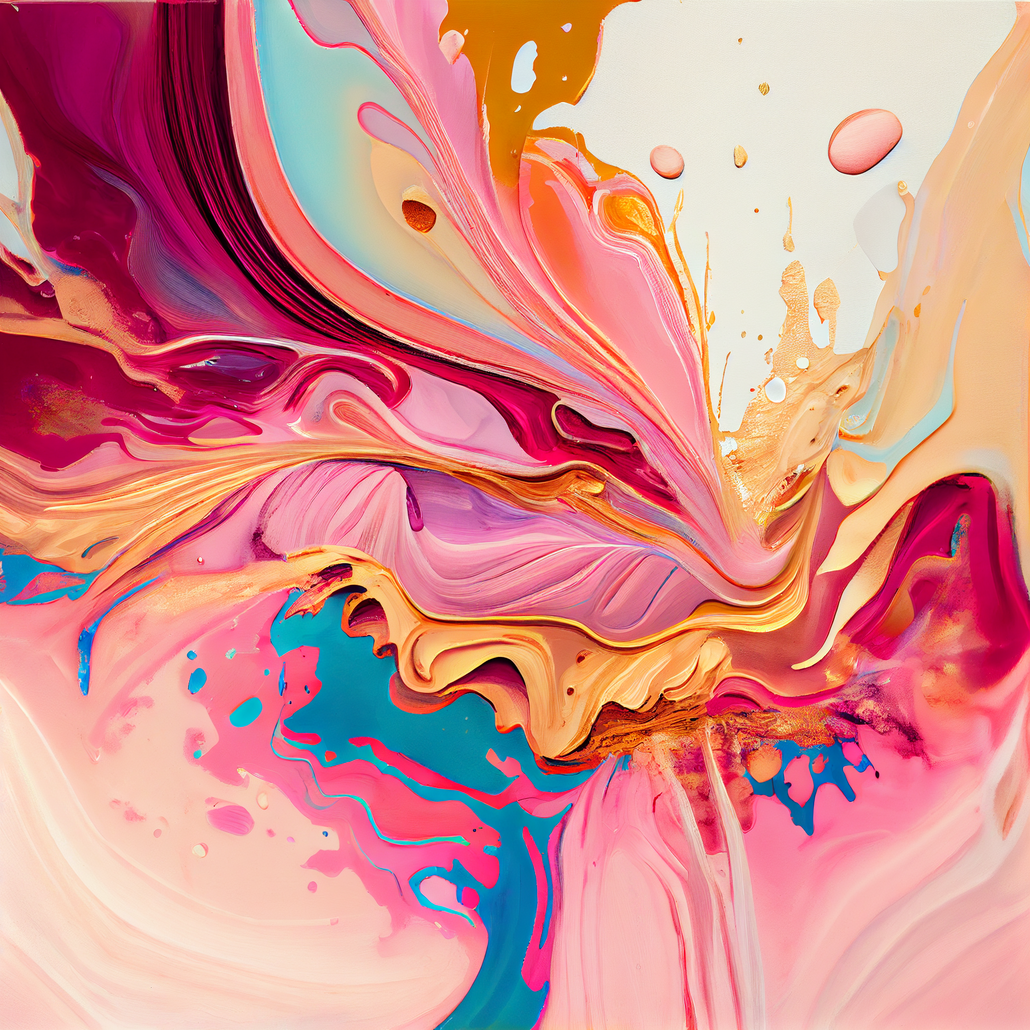 Golden Sunrise: A Vibrant Acrylic Fluid Art Print in Pink, Magenta, Orange, Blue and Yellow Hues
