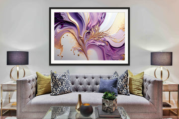 Lavender Dreams - Acrylic Fluid Art Print with Golden Strokes and Sparkles