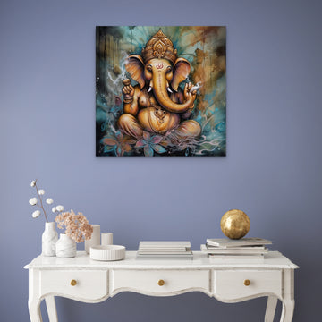 Earthly Manifestation: A Stunning Airbrushed Acrylic Colour Print of Lord Ganesh in Dusty, Rustic Tones