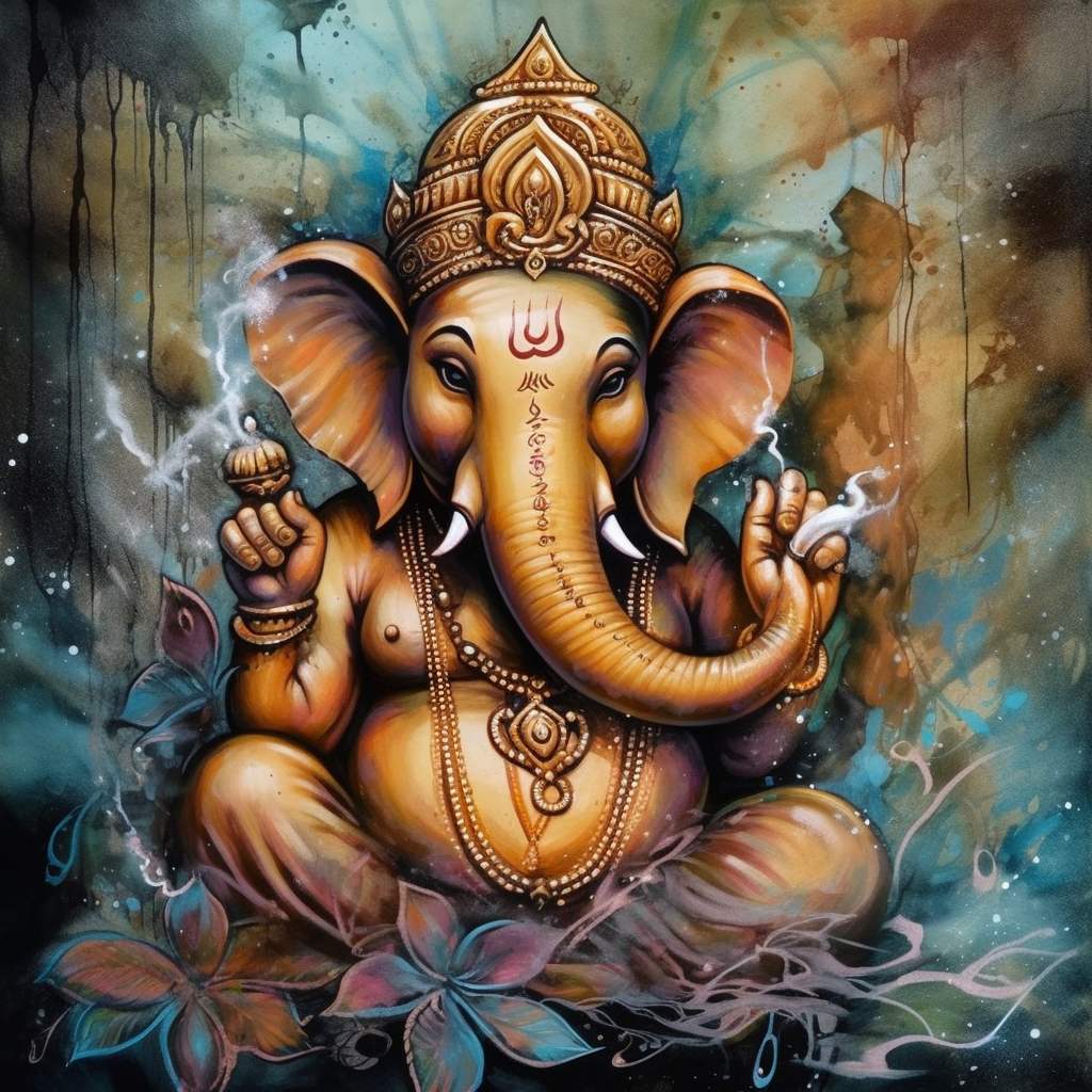 Earthly Manifestation: A Stunning Airbrushed Acrylic Colour Print of Lord Ganesh in Dusty, Rustic Tones