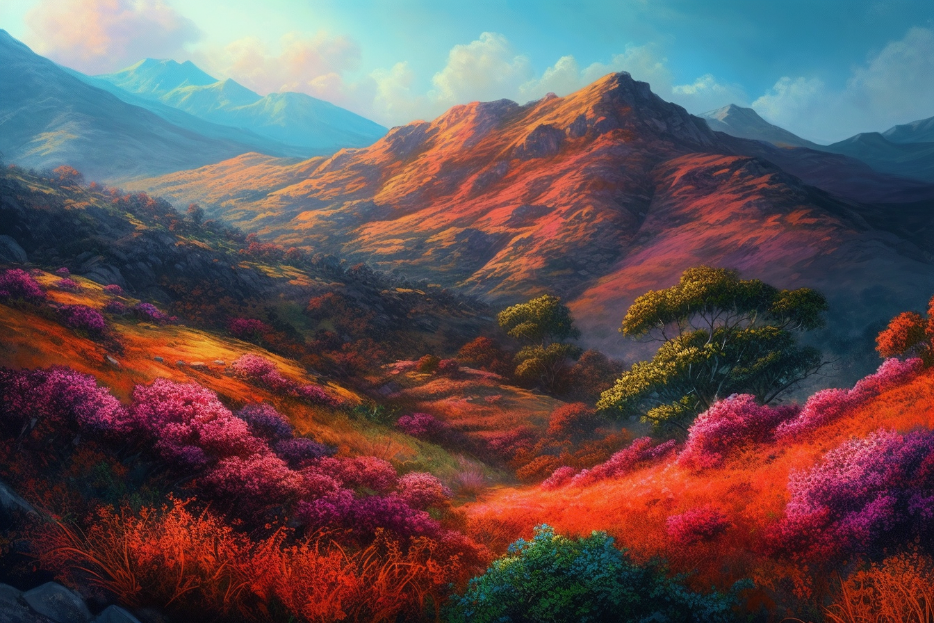 Nature's Palette: Vibrant Airbrush Color Print of the Aravalli Hills