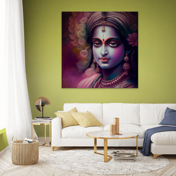 Radiant Spirit: An Airbrush Print of Hindu God Krishna's Divine Beauty