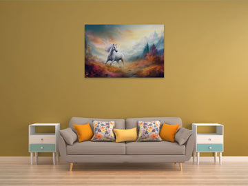 A Stunning Sunrise Scene of a Majestic Running Horse in Airbrushed Color Print