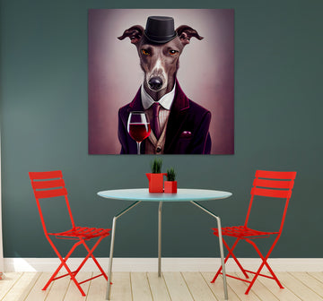 A Dapper Greyhound Enjoying Red Wine in Style