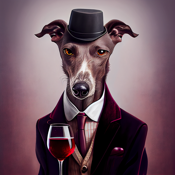 A Dapper Greyhound Enjoying Red Wine in Style