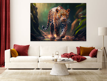 Jungle Royalty: A Stunning Airbrushed Print of a Majestic Leopard in its Natural Habitat