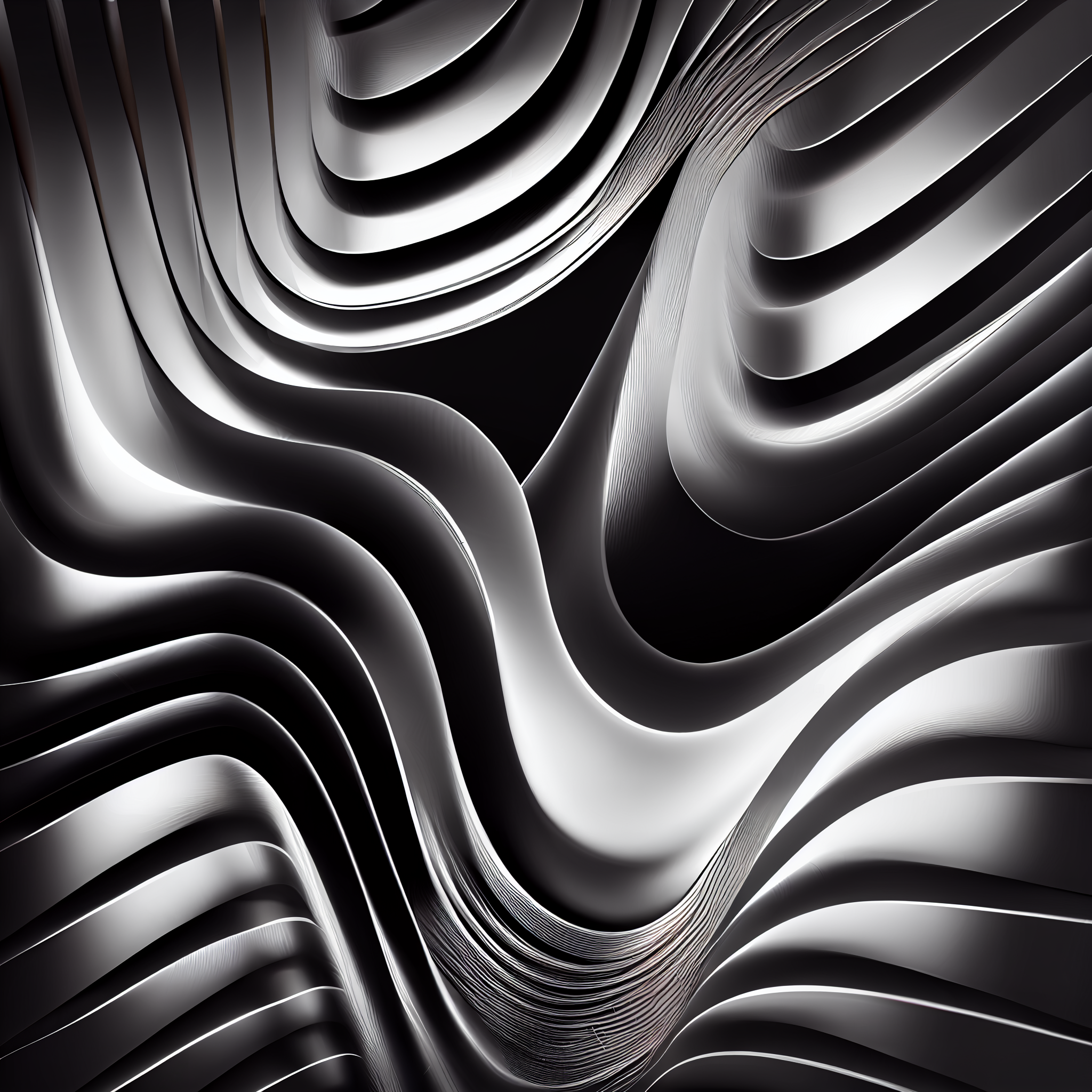 Vibrant Waves: Dynamic Black Lines Airbrush Art Print on White Background