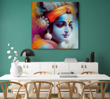 Blue Serenity: An Airbrushed Art Print of Bal Krishna in Beautiful Hues on a Light Blue Background