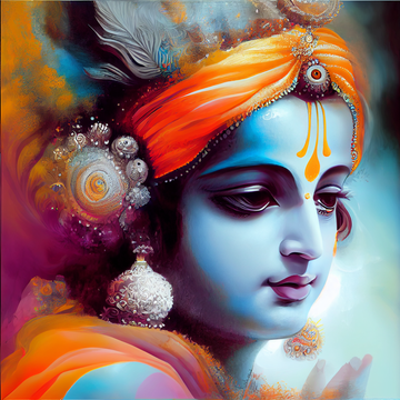 Blue Serenity: An Airbrushed Art Print of Bal Krishna in Beautiful Hues on a Light Blue Background