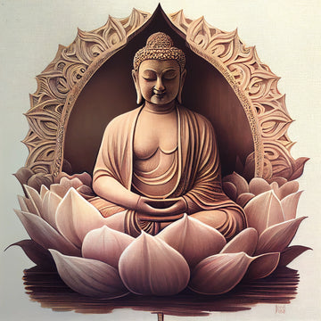Lotus Meditation: Airbrush Art Print of Lord Buddha in Linen-Looking Structure