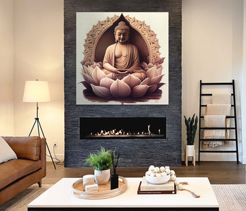 Lotus Meditation: Airbrush Art Print of Lord Buddha in Linen-Looking Structure