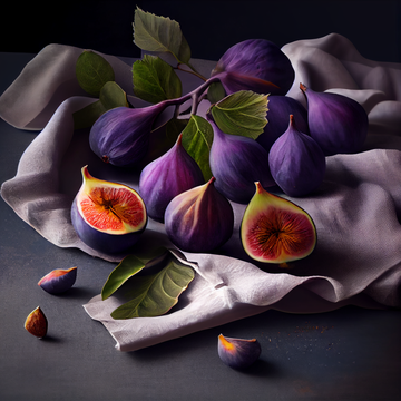 Airbrushed Art Print of Fig Fruits on a Table Against a Light Dusty Grey Background