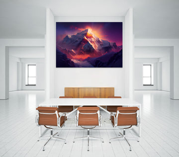 A Dreamy Airbrush Print of Sunrise on Mount Everest with Beautiful Sunbeams Illuminating the Majestic Mountains