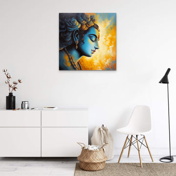 Divine Dreamscape: A Stunning Airbrush Oil Color Print of Lord Krishna with Beautiful Lighting
