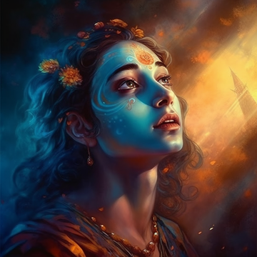 Divine Reverie: A Hyper-realistic Airbrush Print of Lord Krishna Lost in Dreamy Contemplation Under a Starlit Sky