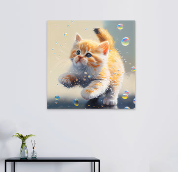 Whimsical Playtime: An Adorable Acrylic Print of a Playful Kitten for Kids' Nursery Wall Decor