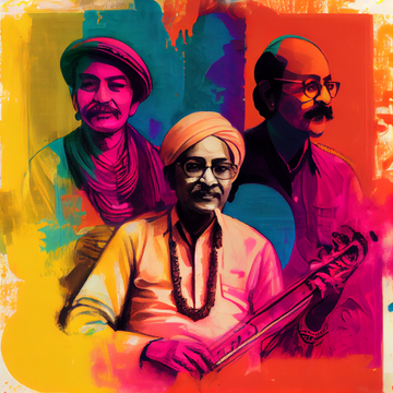 An Acrylic Painting Print of 3 Indian Musician Sitting