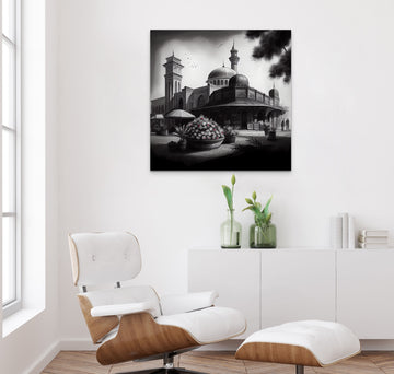 Flower Market at the Mosque: An Charcoal Art Print