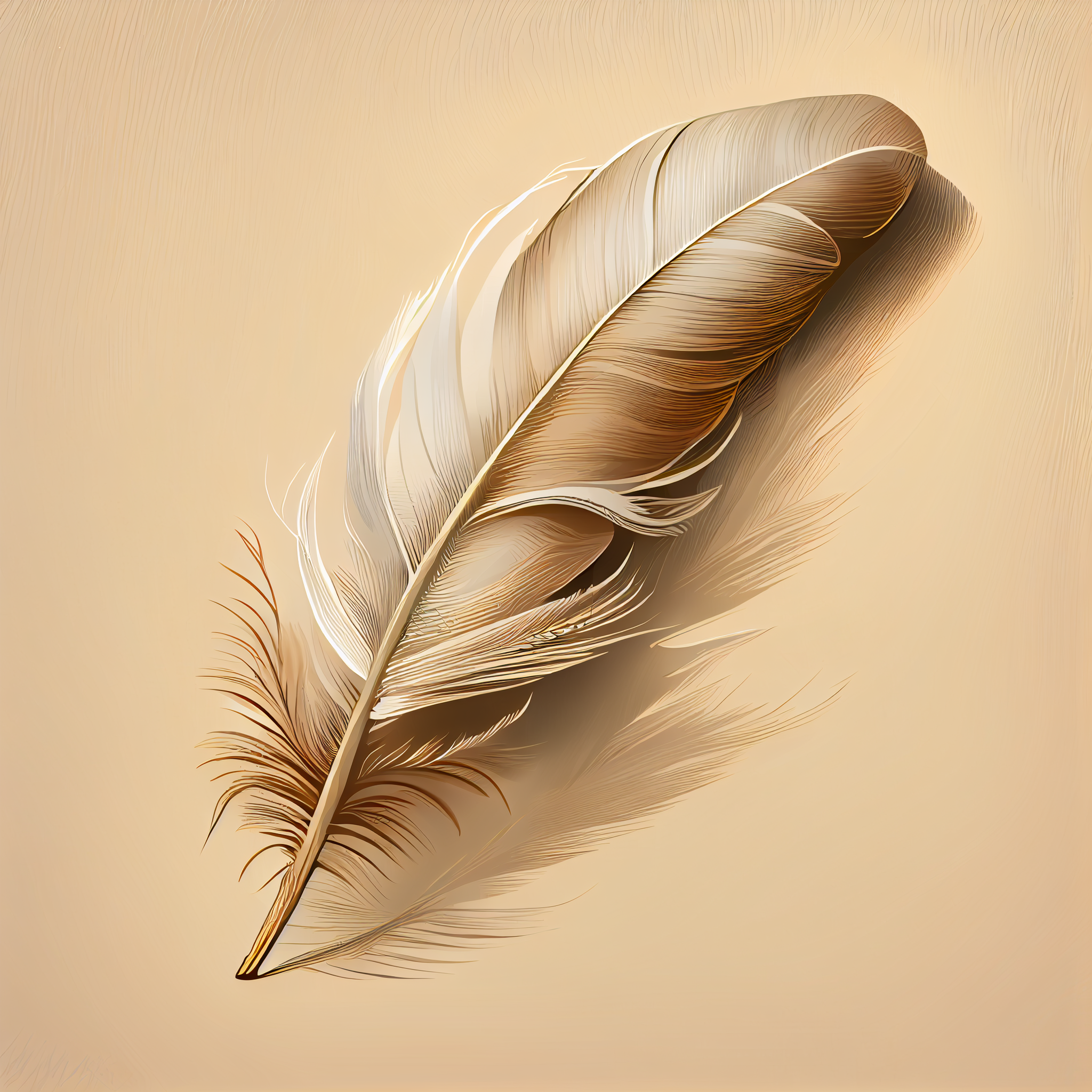 Graceful Feathers: A Stunning Oil Color Print of an Off-White Feather on a Chic Beige Background