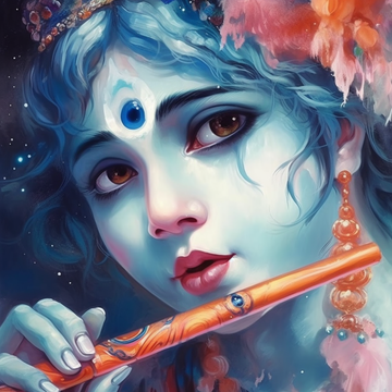 Divine Tune: Baby Lord Krishna Playing His Flute - An Anime Inspired Acrylic Color Print