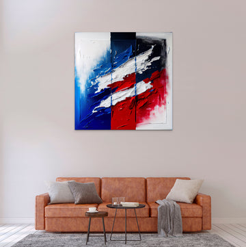 Dynamic and Striking Blue, Red, and White Abstract Art: Elevate Your Decor