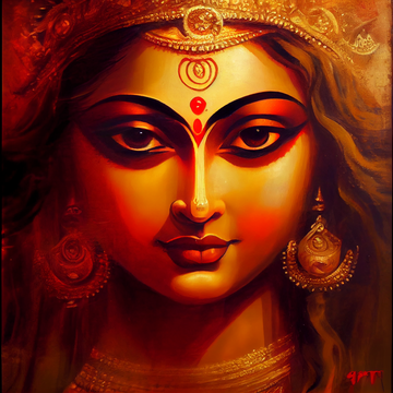 Divine Grace: A Realistic Art Print of the Radiant Face of Durga Maa