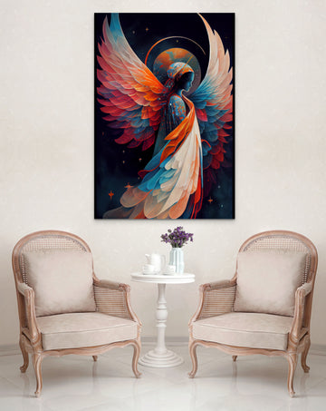 A Stunning Abstract Art Print of a Lady in a White Dress Spreading Her Wings