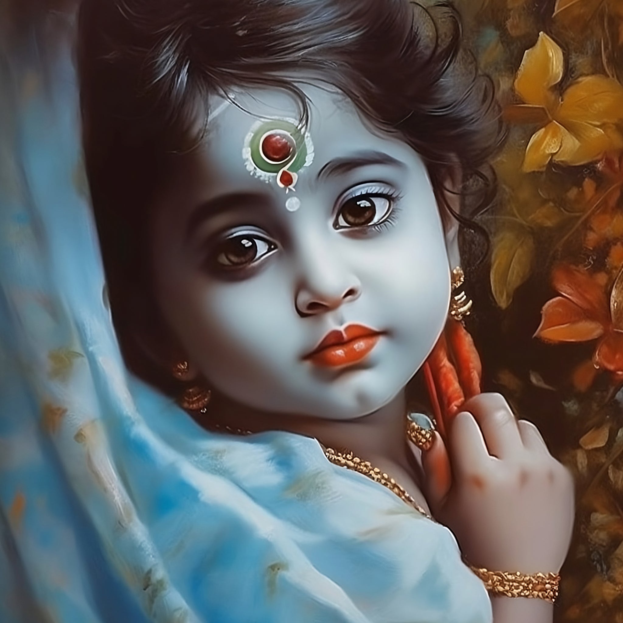 Eternal Beauty: Baal Krishna Oil Painting Print Featuring Enchanting Eyes