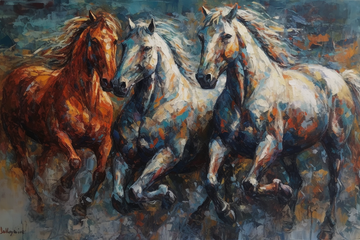 A Striking Abstract Color Expressionism Print of Three Majestic Horses