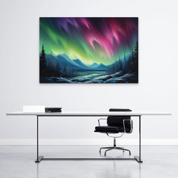 Captivating Print: A Beautiful Snow-Covered Landscape Illuminated by the Northern Lights