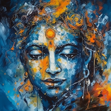 Divine Flow: A Modern Fluid Art Print of Lord Krishna