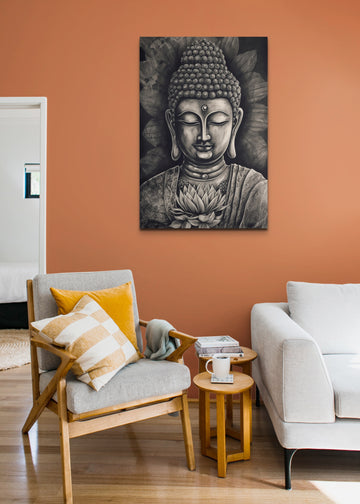 Transcendent Charcoal Portrait Print of Lord Buddha: An Artistic Tribute to Enlightenment