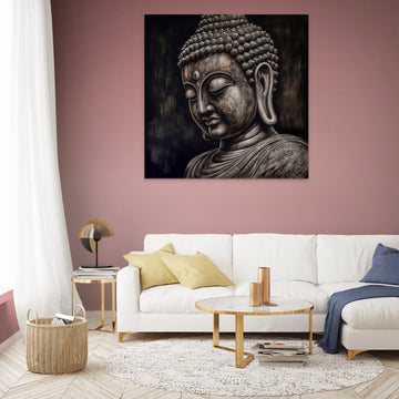 Transcendence in Darkness: A Striking Pencil Sketch Portrait Print of Lord Buddha