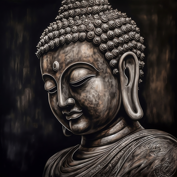 Transcendence in Darkness: A Striking Pencil Sketch Portrait Print of Lord Buddha