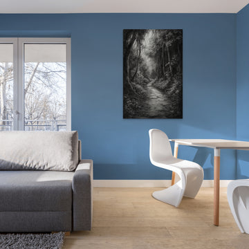 Enchanting Pathways: A Beautiful Charcoal Sketch Pint of a Serene Forest Lane