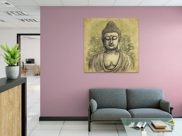Serene Enlightenment: Charcoal Sketch Print of Lord Buddha on a Vibrant Lime Background