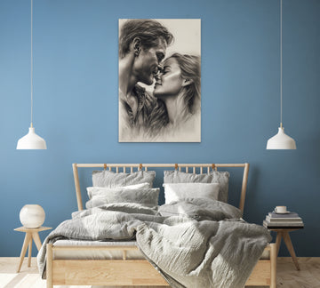 A Stunning Charcoal Portrait Print of a Beautiful Couple in Eternal Love