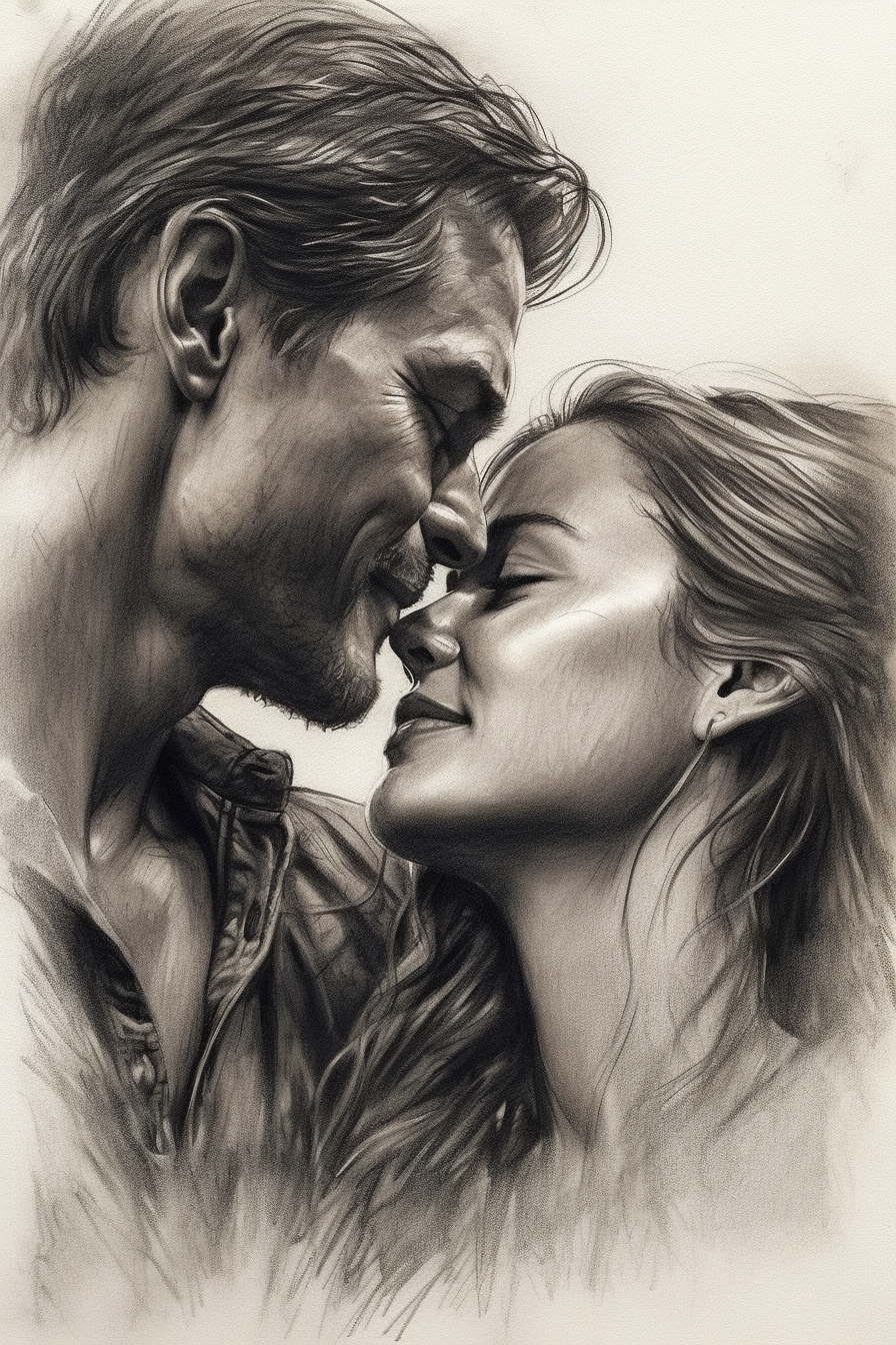 A Stunning Charcoal Portrait Print of a Beautiful Couple in Eternal Love