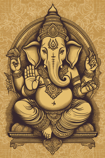Tranquility and Serenity: Charcoal Print of Lord Ganesha on Dusty Beige Background