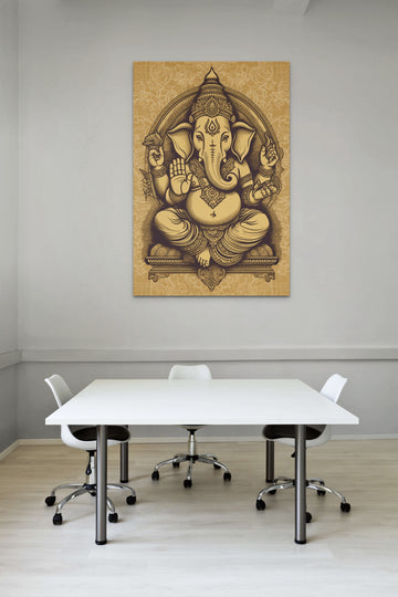 Tranquility and Serenity: Charcoal Print of Lord Ganesha on Dusty Beige Background