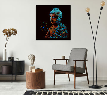Buddha's Radiance: Vibrant Dot Art Print of Lord Buddha