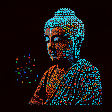 Buddha's Radiance: Vibrant Dot Art Print of Lord Buddha