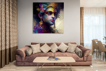 Divine Vibrance: Add a Touch of Spirituality with this Beautiful Oil Color Print of Lord Krishna