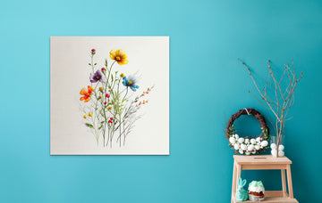 "Wildflower Symphony: Colorful Blooms on a Warm White Background"