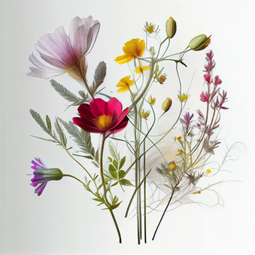 "Print of Vibrant Blooms: A Colorful Collection of Flowers on a Crisp White Background"