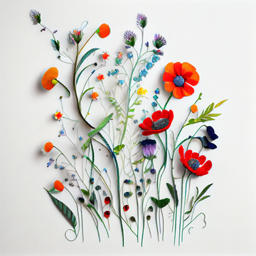 "Wildflower Symphony: Gorgeous Blue, Red, and Purple Blooms Print"